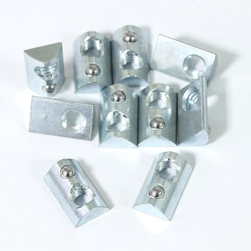 Abeicy 1/4-20 Threaded Steel Roll in T-Nut with Ball Spring, T-Slot Nuts Accessory Hardwares for 10 Series Aluminum Extrusion Profiles Rail (20)