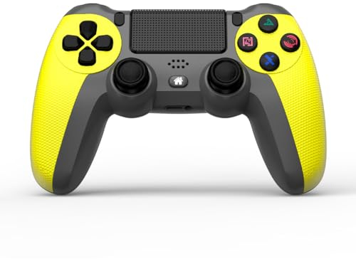 NK Mando para PS4 / PS3 / PC/Móvil Inalámbrico - Wireless Controller con 2-Shock, Función Detección 6 ejes, Luz LED, Panel Táctil, Entrada para Auriculares, Cable de Carga incluido - Amarillo