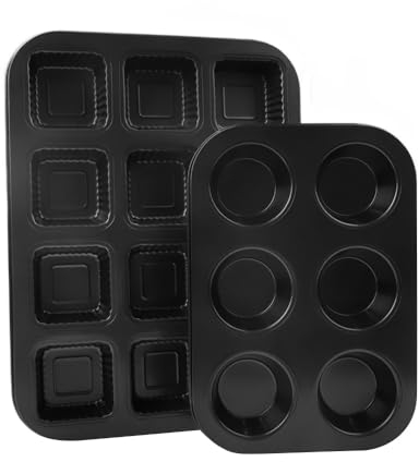 Bugucat Stampo Muffin,Teglia Muffin, 2 Pezzi Stampo per Muffin Stampo in Acciaio al Carbonio per Muffin da Forno per 12+6 Muffin,Teglie da FORNO ANTIADERENte per Cupcakes Brownie Pudding