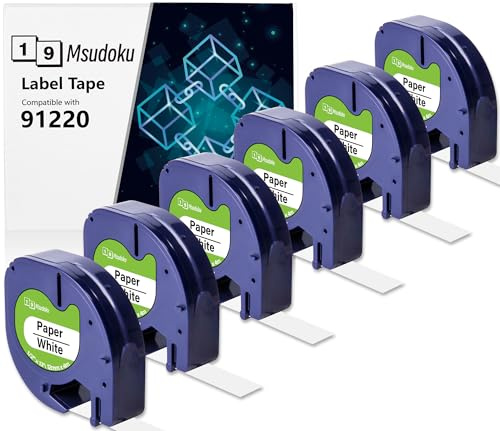 6 x Msudoku 91220 kompatibel med Dymo Letratag etikettband papper vit 12 mm x 4 m ersättning för Dymo Letratag XR etikettband för LT100H LT110T LT100T QX50 XR XM 200B