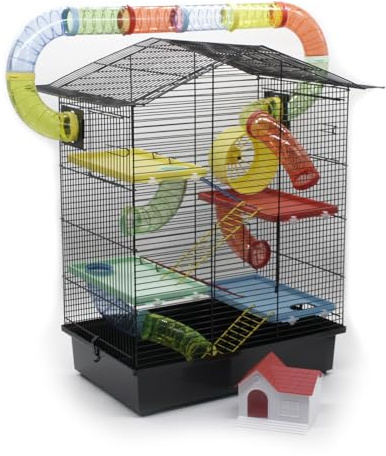 ZooPaul XXL Nagerkäfig Hamsterkäfig schwarz bunt Maus Käfig inklusive Tunnelsystem viel Zubehör