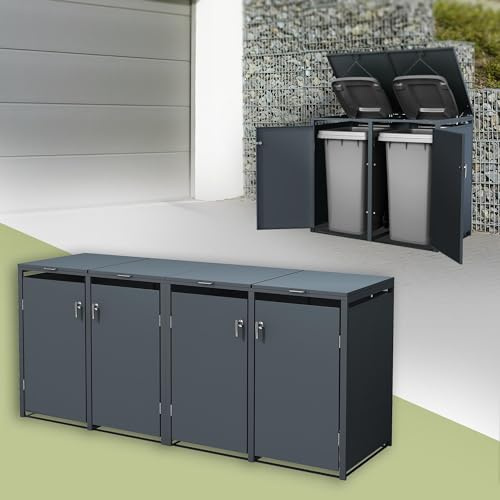 ML-Design Abri de Poubelle, pour 4 Conteneurs à Ordures, 240L, 264x80x116,3 cm, Acier, Anthracite, Conteneur avec Couvercle Rabattable, 4X Portes à Poignées, Cache Poubelle, Résistant aux Intempéries