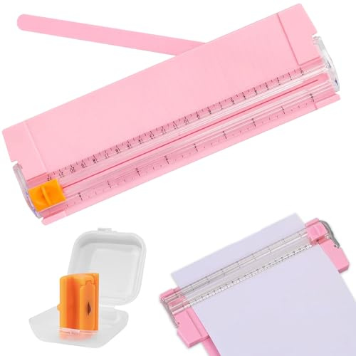 GUOYOU Papierschneider A4, Schneidemaschine Papier, Papierschneidemaschine mit Automatischer Sicherheits Sicherung, Papier Cutter mit Ersatzklingen, für Scrapbooking Bastelpapier Karton Etikett, Rosa