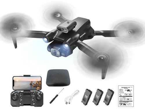 Luojuny Drone with Camera, Drone 360 Obstacle Avoidance Folding, 8K HD-compactible Dual Camera Aerial Drone with Auto Hovering, 360 Obstacle Avoidance, Headless Mode, for beginners, children, adults
