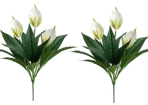 Shirfloral 2 Packs Artificial Spathiphyllum Silk Plants 18.5 Faux Peace Lily Anthurium Flower for Wedding Home Garden Decoration (White)
