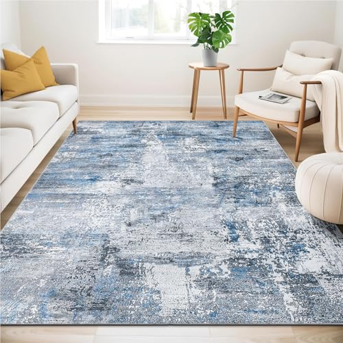 Teppich 160 x 230cm,Waschbarer Modern Abstrakt Wohnzimmer Teppisch | Große Teppiche, Großer Carpet rutschfest, für Schlafzimmer, Esszimmer, Büro,Blau Grau
