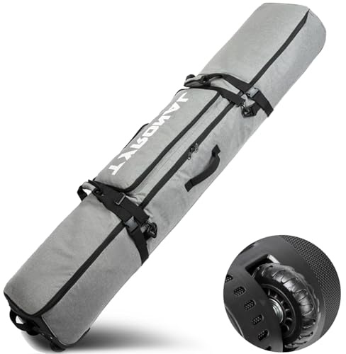 TYRONAL Snowboardtasche mit Rollen, strapazierfähiges 600D-Polyester-Oxford, verschleißfest, gepolsterte Tasche für einzelnes Snowboard und Stiefel, Grau, 160 cm