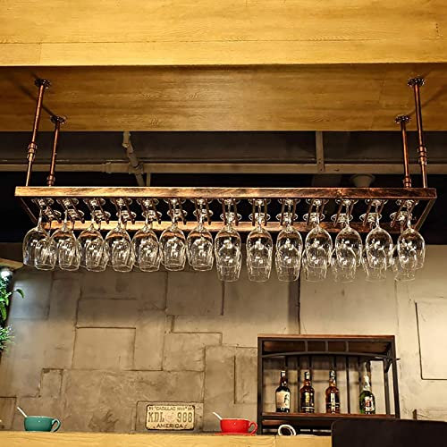 IBOWZ Deckenverzierung Deckenregal Decken-Weinglasregal, Weinbecherhalter aus Metall, höhenverstellbarer hängender Weinregalschrank, Weinkelchhalter for Barküche