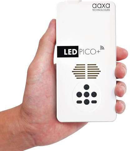 AAXA LED Pico+ MAX Mini projecteur, batterie de 2,7 heures, DLP native 1080p, mise en miroir sans fil, mini-HDMI, lecteur multimédia et haut-parleurs, Bluetooth, micro SD/USB, projecteur portable de
