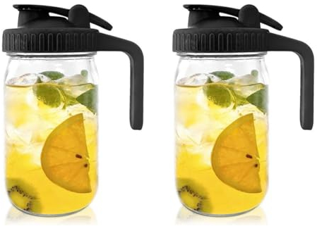 NONDK 2 brocca in vetro con coperchio e beccuccio, ca. 900 ml, bricco per latte, sigillo per succo, latte, caffè, tè e bevande