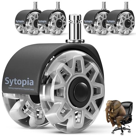 Sytopia Bürostuhl Rollen 10mm x 22mm, Rollen für Bürostühle Große 70mm, Gummi Bürostuhlrollen 5er-Set für hartboden, parkett, laminat, Bodenschutzmatten, Nur Kompatibel mit 1KEA Bürostühle (Grau)