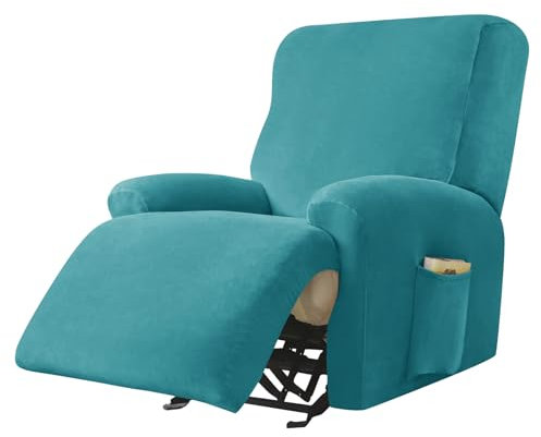 HonunGron Stretch Sesselbezug Relaxsessel, Einfarbig Samt Ruhesessel Bezug 1 2 3 Sitzer Relaxsessel Bezug Weiche Ruhesessel Bezüge Anti-rutsch Mit Elastischem Boden (1-Sitzer,Türkis Blau)