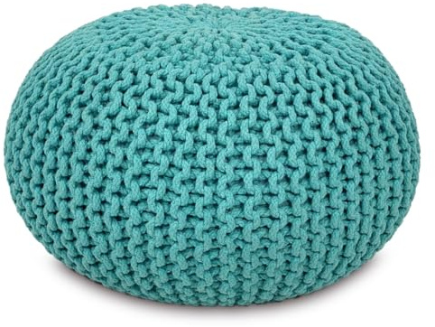 Amago home Strickhocker Pouf Ø45 o. 55cm Bodenkissen Sitzpouf XXL Baumwolle nachhaltig Größe ø 45 cm, Farbe Mint