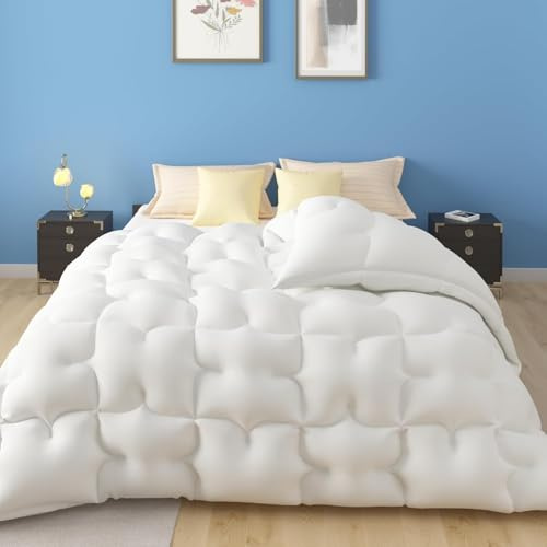 CASABEL Couette 200x200 cm Chaude Grand Froid Nuage – Blanc – Garnissage densité 700 GSM - Fibre Creuse Haute – Traitement Anti-acarien, bactérien, moisissures – Couverture 1/2 Personnes