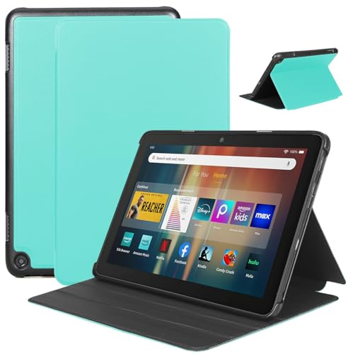 DJ&RPPQ 8 Inch Hülle Mit Automatischer Wake/Sleep-Funktion, Nicht für TCL Nokia iPad Samsung, Faltbare Vorderseite Aus Leder und Weiche TPU Rückseite für 8 Inch Tablet (Minze Grün)