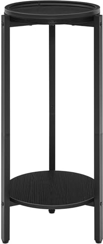 HOOBRO Tavolino Rotondo a 2 Livelli, Tavolino da Divano, Tavolino da Caffè, Tavolino per Bevande, Ideale per Piccoli Spazi, Soggiorno, Camera da Letto, Ingresso, Nero EBB167BZ01