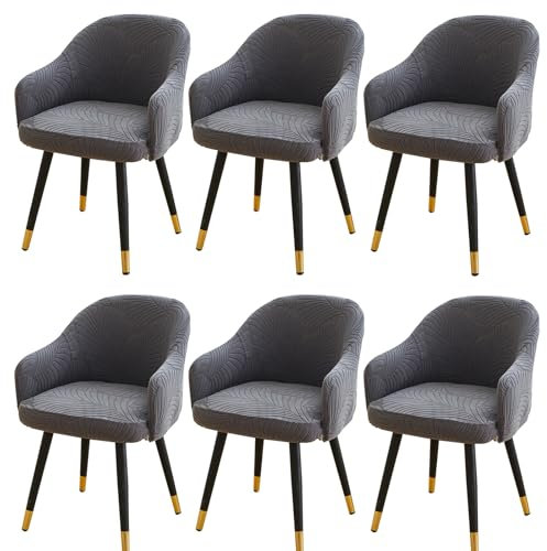 Generisch Stuhlhussen mit gebogener Rückenlehne, Stuhlhussen für Esszimmerstühle, Stuhlhussen für Schreibtischstühle, Schonbezug mit Armlehnen-Dark Gray||6PCS