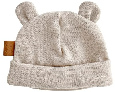 MayLily Merino Neuborene mütze mit Ohren - Babymütze aus 100% merinowolle - Hergestellt in EU - Handgefertigt - Hypoallergen - Temperaturregulierend für Herbst und Frühling