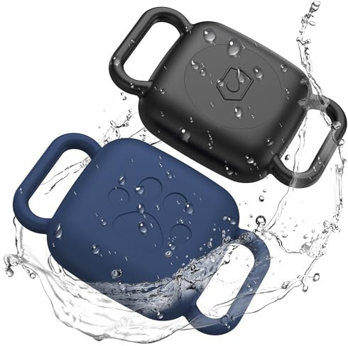 Dog Collar Holder for Tile Mate 2024, 2 Pack Waterproof Silicone Case for cat pet Necklace Dropper, Scratch Resistant Dustproof Cover for Tile Tracker,Black/Blue