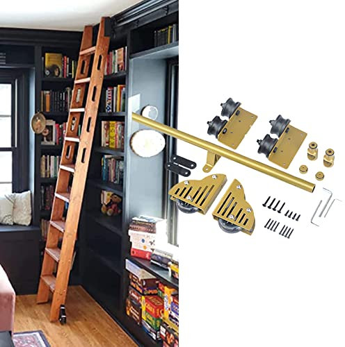 Rollleiter-Hardware-Bibliothek Schiebeleiter-Hardware-Kit, 3,3 Fuß – 20 Fuß mobile Leiterschiene für Zuhause/Innenbereich/Dachboden, mit Bodenrollenrädern / 20 Fuß/600 cm Schienen-Kit, 20 Fuß/600 cm