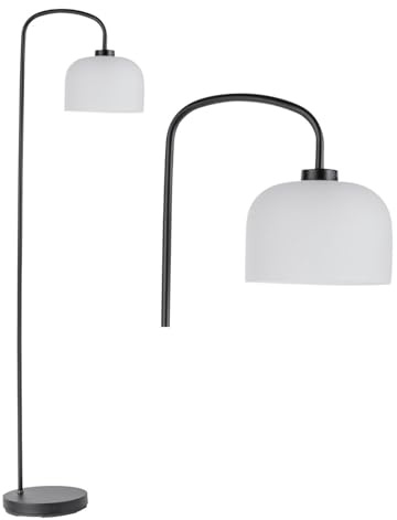 firstchoicelighting Modern Arched Floor Lamp, Black Arched Standing Light with Frosted Glass Shade, Height 149cm
