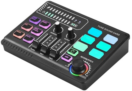 Btuty Gaming Audio Mixer 48V Phantom Power Audio Interface RGB Light BT Plug and Play Desktop Singing Sound Card Mixer for Live Streaming Podcasting Content Create Gaming Rechargeable