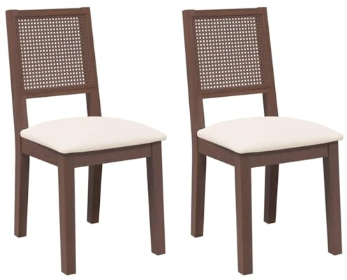 vidaXL Sillas de Comedor con Cojines 2 uds Madera Maciza marrón Caucho, Silla de Comedor, Silla de Cocina, Asiento de Comedor, Silla