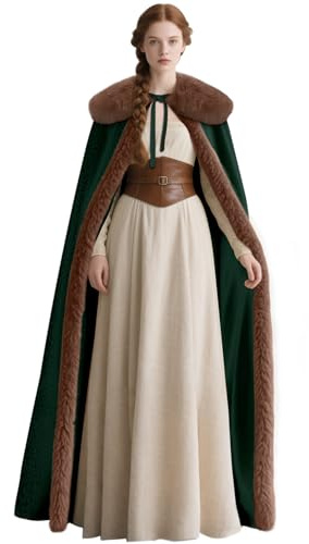 keland Renaissance - Capa de terciopelo con cuello de piel vikinga para mujer, disfraz de Halloween