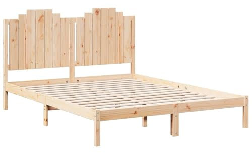 vidaXL Massivholzbett, Holzbett mit Kopfteil Lattenrost, Doppelbett für Schlafzimmer, Bett Bettgestell, Modern, 160x210cm Massivholz Kiefer