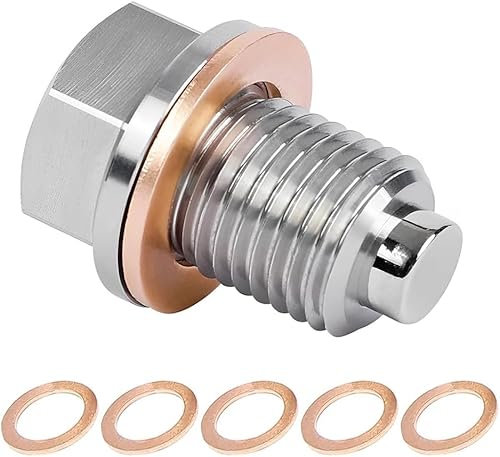 M12x1.25 Magnetic Oil Drain Plug Stainless Steel Sump Drain Nut Bolt Replacement Car Oil Plug with Copper Crush Washers Heavy-Duty Car Engine Oil Drain Plugs for Cars, Motorcycles, Boats