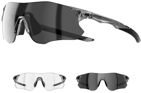 KAPVOE Fahrradbrille Selbsttönend Herren Damen 26g Ultraleicht Schnelle Brille MTB Radfahren Radbrille Sport Sonnenbrille MTB Radbrille Rennrad Radsport Laufbrille K1129