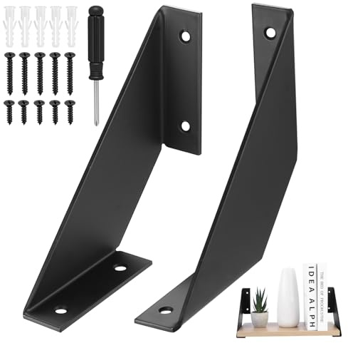 2 Stück Regalwinkel Schwarz Metall, 15 cm Regalhalterung Schwarz, Regalträger Schwerlast für Regalbretter Schrank Tisch Schrank Halterungen, mit Schraubendreher