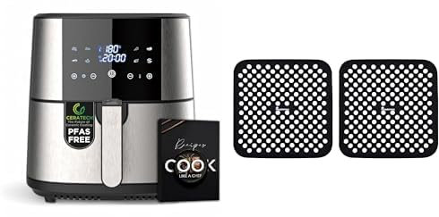 MasterPRO ROCKET 600 - Friggitrice ad aria calda 6L senza PFAS 1800W 6L con rivestimento in ceramica CERATECH - Display touch LED - Termostato regolabile 80-200°C - Cestello rimovibile