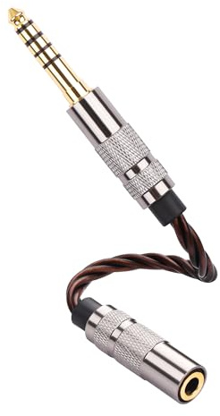 SinLoon Cavo adattatore audio da 4,4 mm a 3,5 mm, bilanciato da maschio a femmina stereo, connettore intrecciato OFC, adattatore corto da 15 cm per amplificatore cuffie Walkman DAP (bronzo)