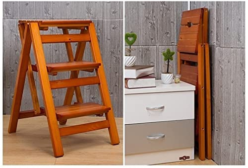 Taburete plegable de madera de 3 escalones, escalera portátil para interiores, para cocina, biblioteca, banco de zapatos y estante para flores, taburete compacto para un fácil almacenamiento y uso