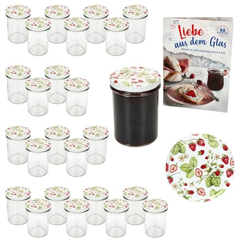 MamboCat 25er Set Sturzglas 230 ml HOCH mit to 66 Schraub-Deckel Wald-Erdbeere I Einmachgläser + Diamant-Zucker-Rezept-Heft I Vorratsgläser einkochen & konservieren