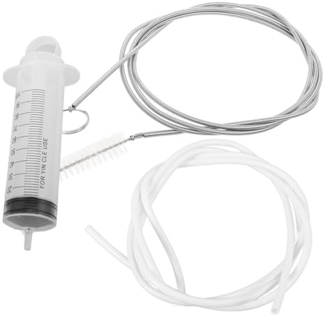 HIAKDOFT Kit Flexible para Desatascar Desagües de Frigorífico con Jeringuilla Tubo Resistente y Cepillo de Limpieza para Eliminar Obstrucciones Drenajes y Tuberías