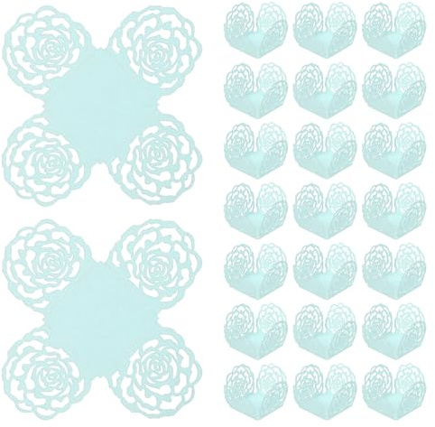 QUARKZMAN 25 PCS Involucri Per Tartufi 4x4 Pollici Forma Quadrata Involucri Per frittella Carta Forata Coppe Dessert Per Matrimoni Compleanni Azzurro Chiaro