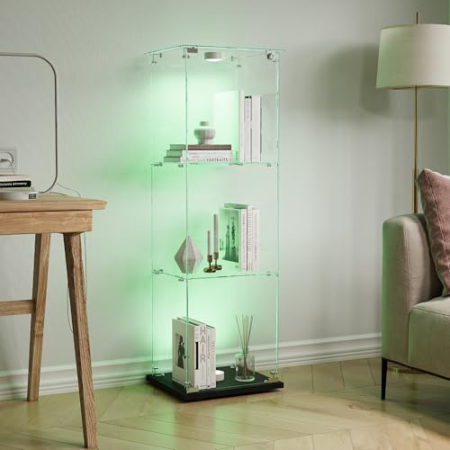 PerGar Glasvitrine mit LED Beleuchtung, Schrank-Vitrine mit Schloss, Vitrinenschrank für Sammlerstücke, Wein, Wohnzimmer Schlafzimmer (Schwarz, 1 Türen + Antipplicht)