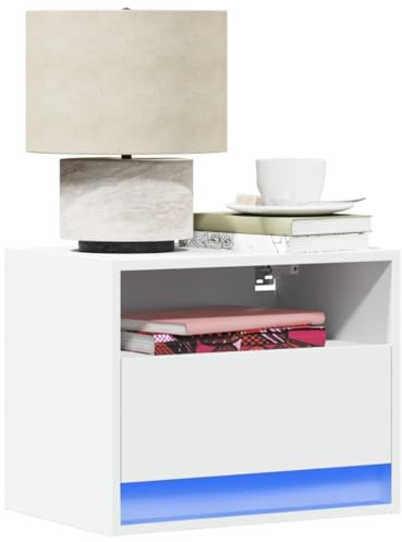 QZZCED Comodino da parete con luci LED RGB e cassetto, libreria galleggiante in legno, per camera da letto, risparmio di spazio, controllo della luminosità e dei colori, facile