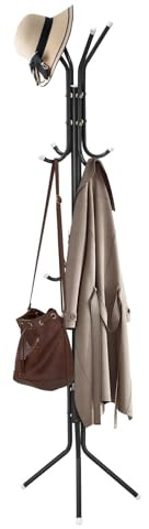Coat Stand 12 Hooks 175cm 3-Tier Metal Coat Rack with Umbrella Holder Black | Freestanding Coat Rack with 12 Hooks and 3-Tier Storage, Ideal for Coats, Hats, Bags and Umbrellas in Hallways and Offices