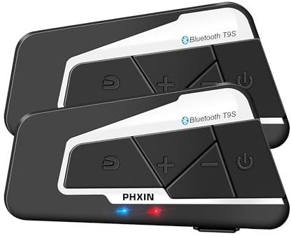 PHXIN T9S Ultra - Auriculares Bluetooth para motocicleta, intercomunicador de grupo de 10 conductores, cancelación de ruido CVC, música estéreo de alta fidelidad, impermeabilidad IP67, uso compartido