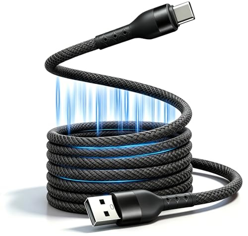 Magnetisches Ladekabel USB C für Auto & Schreibtisch, Elastisches USB A auf USB C Kabel 60W Schnellladekabel Verwicklungsfrei Kompatibel mit iPhone 17 16 Pro Max Samsung S24(1,5M, Schwarz)