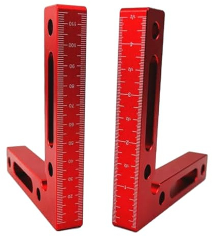 Aymzbd 2 Piezas de Carpintero Herramienta de Abrazadera de Gabinete Sargentos de Ángulo Recto de Aluminio con Escala Precisa Adecuado para Montaje, Rojo