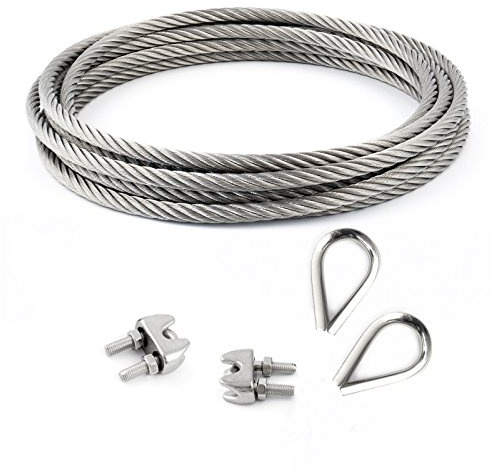 CONJUNTO 5m cable 8mm acero inoxidable cordaje hebra: 7x19 + 2 abrazaderas + 2 dedales