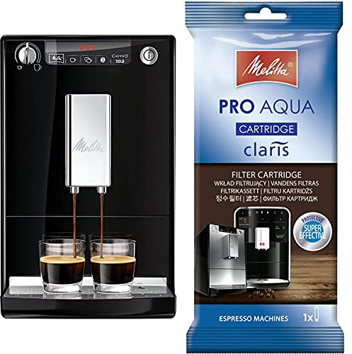Melitta Caffeo Solo E950-101 Cafetera Superautomática con Molinillo, 15 Bares, Café en Grano para Espresso + Pro Aqua Cartucho de Filtro Descalcificador, Plastique