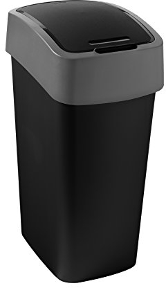Curver 229411 - Papelera basculante de plástico, 29,4 x 37,6 x 65,3 cm, 50 litros, Negro y Plateado