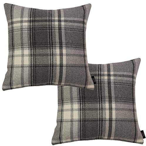 McAlister Textlies Heritage | 2er Pack Kissenbezüge im Karierten Tartan Muster | 43 x 43 cm in Anthrazit Grau | Deko-Kissenbezüge im zeitlosen Karomuster