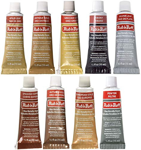 Amaco Rub 'N buffvax, metallisk finish, 9 färgersortiment (bladguld, antikguld, grekiskt guld, ebenholts, silverblad, spansk koppar, höstguld, europeiskt guld, tenn)