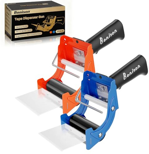 Professional 3-Inch Tape Gun Dispenser, 2-Pack Heavy-Duty Packing Tape Dispenser for Shipping Boxes, Quick Reload, Works with Standard & Thick Tape, Ergonomic Handle for Warehouse, Moving & Office